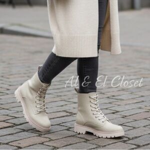 Dolce Vita Piker Ivory Perforated Stella Combat Boots Size 6.5 New With Box